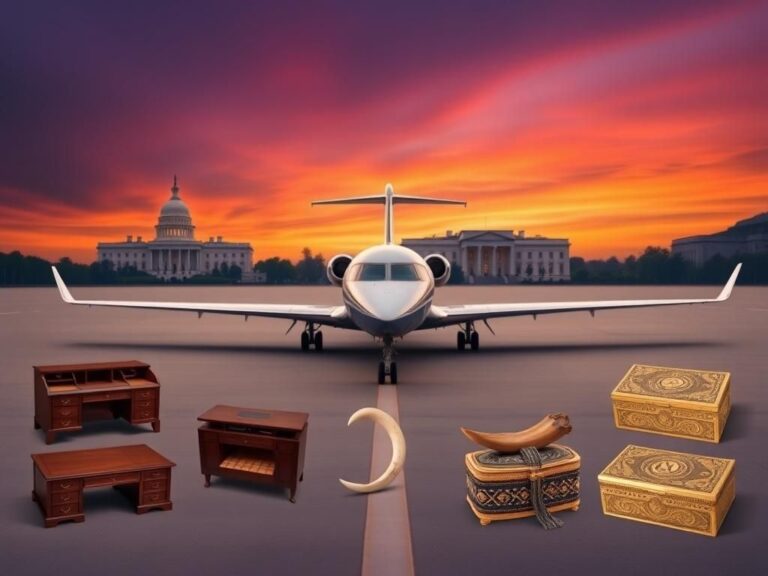 Flick International Luxurious private jet gift from Qatar on pristine tarmac with White House silhouettes