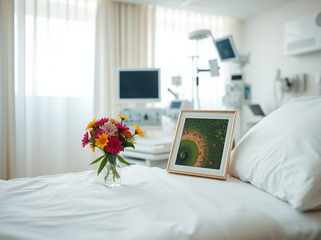 Flick International Hospital room with hospital bed and flowers symbolizing recovery