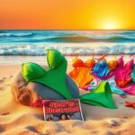 Flick International Colorful bikinis and a vintage Sports Illustrated magazine on a beach
