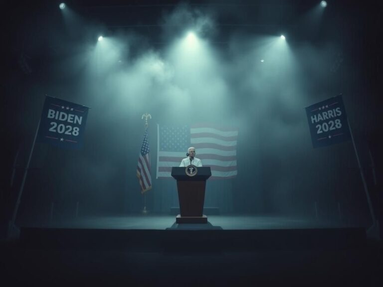 Flick International Empty campaign stage with presidential podium symbolizing political uncertainty