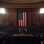 Flick International Empty House chamber in U.S. Capitol with American flag