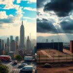 Flick International A dramatic split landscape illustrating contrasting themes of community safety and federal immigration enforcement