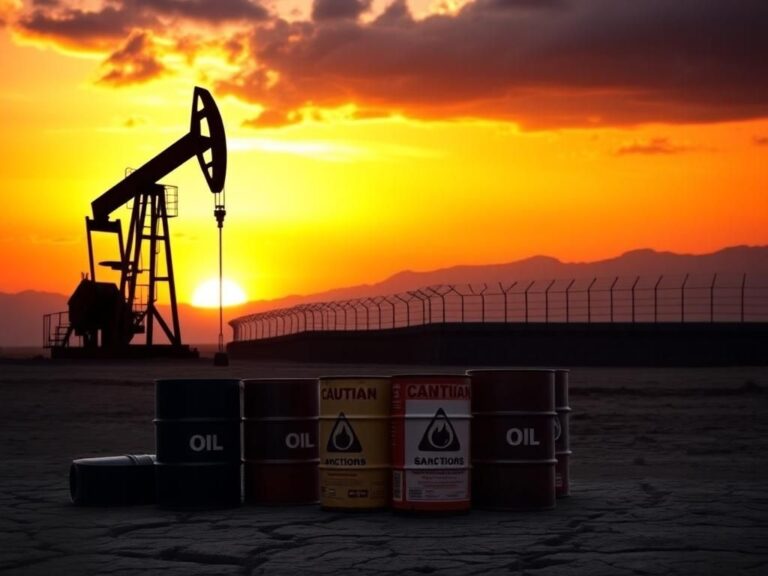 Flick International A desolate oil rig at sunset representing oil trade tensions in the Middle East