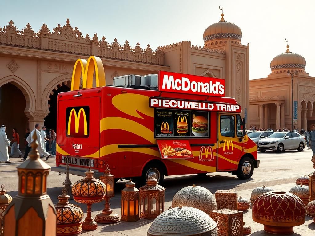 Flick International Mobile McDonald's food truck in Saudi Arabia during Trump's visit
