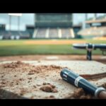 Flick International Close-up of a baseball home plate with chalk dust, symbolizing the intensity of the game.