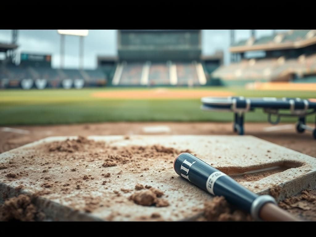 Flick International Close-up of a baseball home plate with chalk dust, symbolizing the intensity of the game.