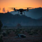 Flick International Drone hovering in the Arizona desert at dusk