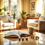 Flick International Cozy living room scene with hearing aids illustrating social connection