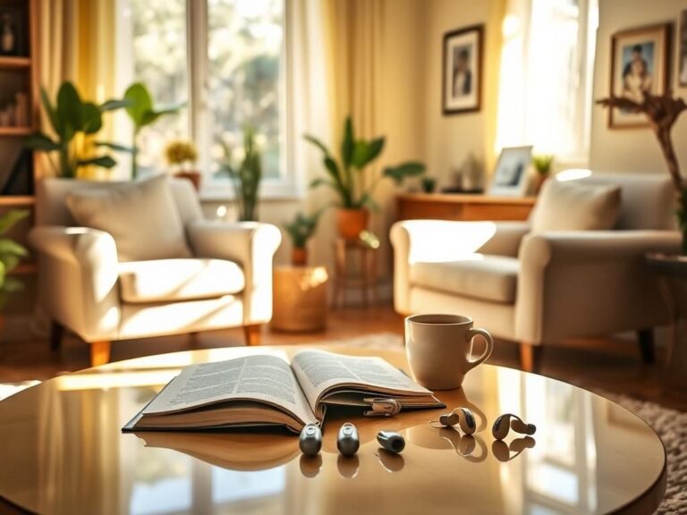 Flick International Cozy living room scene with hearing aids illustrating social connection