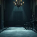 Flick International Dimly lit corridor in a government building with an empty wheelchair symbolizing hidden health concerns