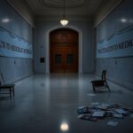 Flick International Empty hallway of the Rayburn House Office Building with banners protesting Medicaid cuts