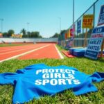 Flick International A discarded t-shirt reading 'Protect Girls Sports' on an empty high school track