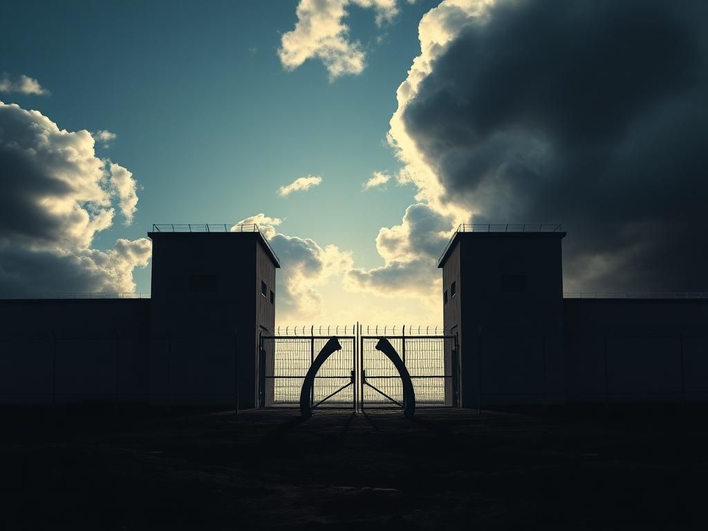 Flick International A powerful scene outside an immigration detention facility symbolizing justice and resilience