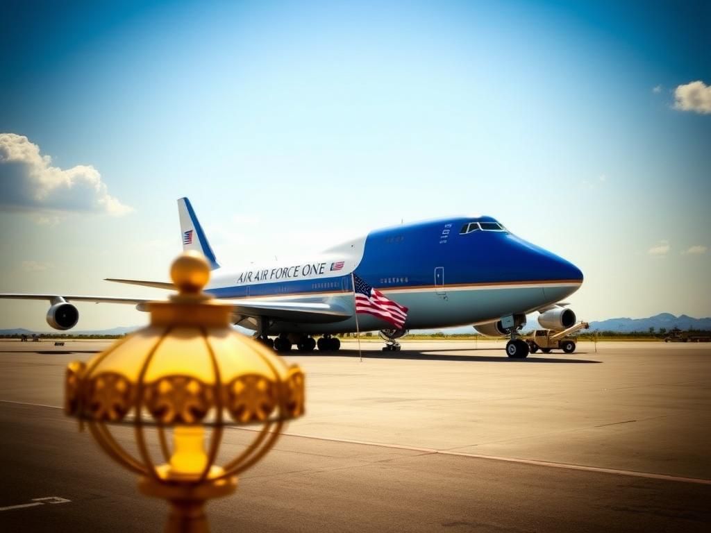 Flick International Sleek Boeing 747 aircraft on tarmac with American flag and military elements