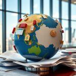 Flick International Close-up of a globe highlighting the United States and China interconnected by trade symbols