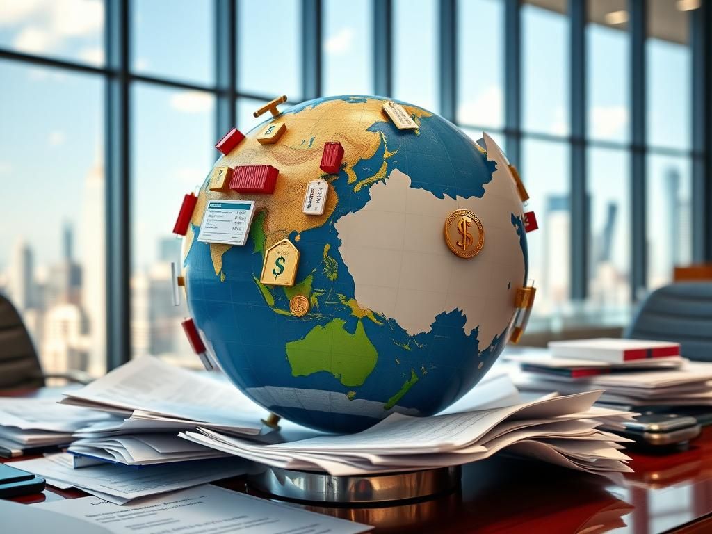 Flick International Close-up of a globe highlighting the United States and China interconnected by trade symbols