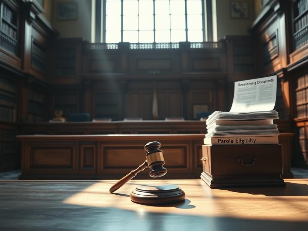 Flick International Dramatic courtroom setting with wooden bench and gavel symbolizing justice