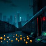Flick International Dark urban landscape with graffiti and neon lights symbolizing Tren de Aragua gang's technological sophistication