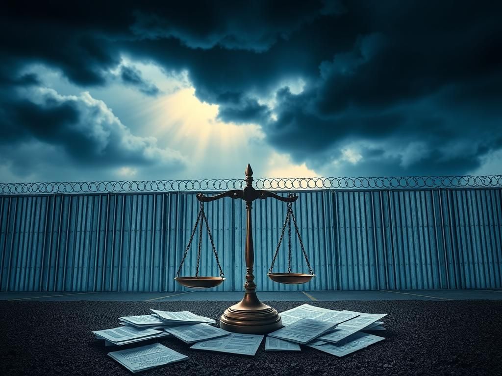 Flick International A symbolic representation of immigration challenges featuring a border wall and legal documents.