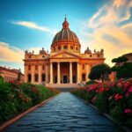 Flick International Majestic view of St. Peter's Basilica at twilight