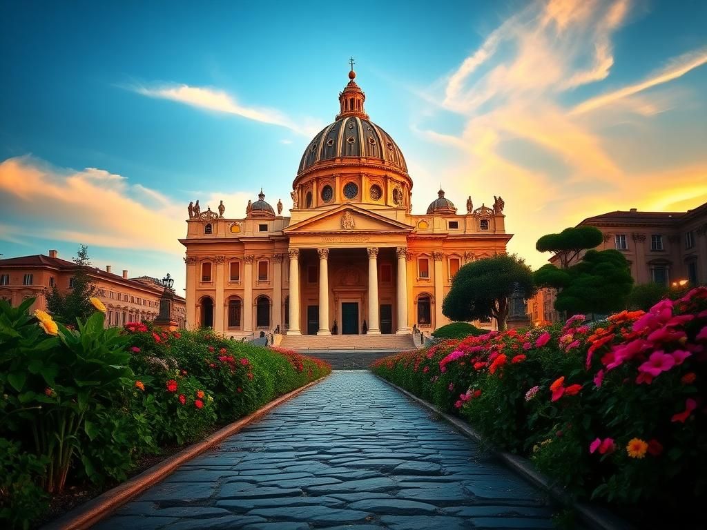 Flick International Majestic view of St. Peter's Basilica at twilight