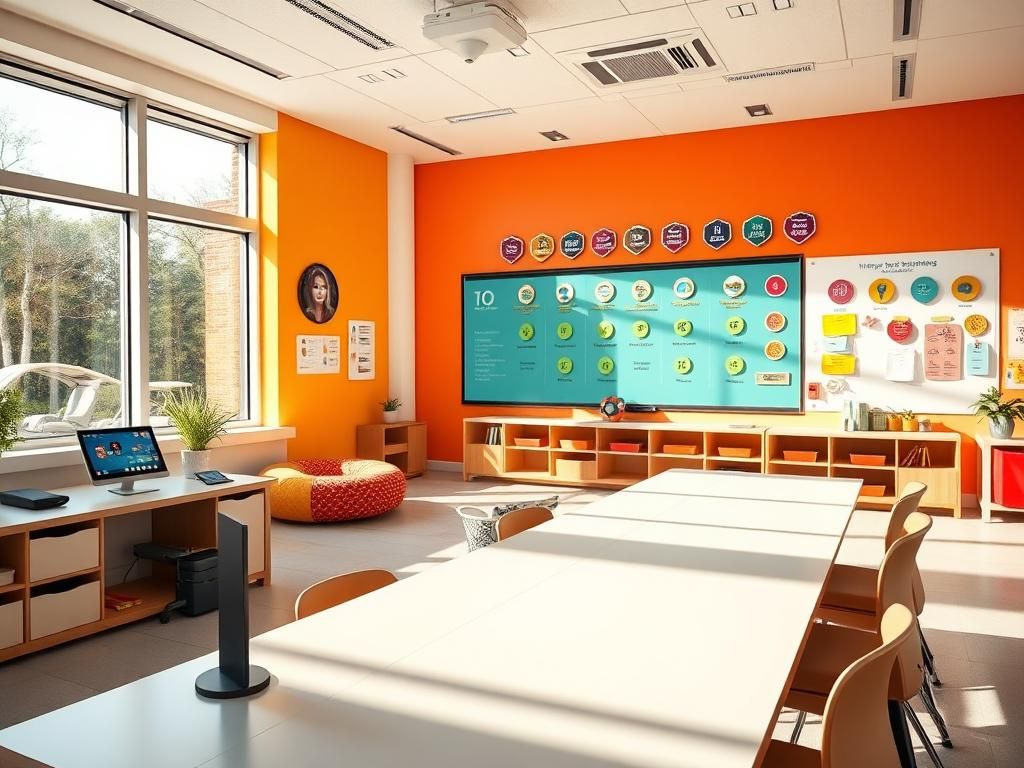 Flick International Modern classroom with advanced AI technology and interactive learning tools