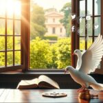 Flick International Serene view of an open Vatican office with a dove symbolizing peace