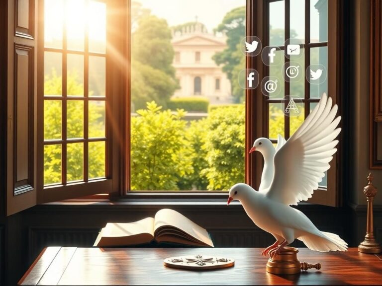 Flick International Serene view of an open Vatican office with a dove symbolizing peace