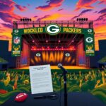Flick International A vibrant scene at the NFL Draft featuring an empty microphone and humorous props