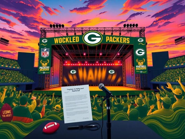 Flick International A vibrant scene at the NFL Draft featuring an empty microphone and humorous props