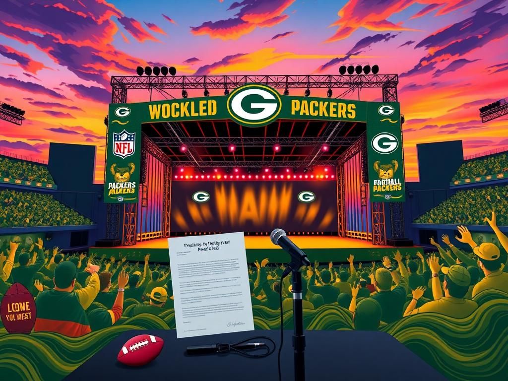 Flick International A vibrant scene at the NFL Draft featuring an empty microphone and humorous props