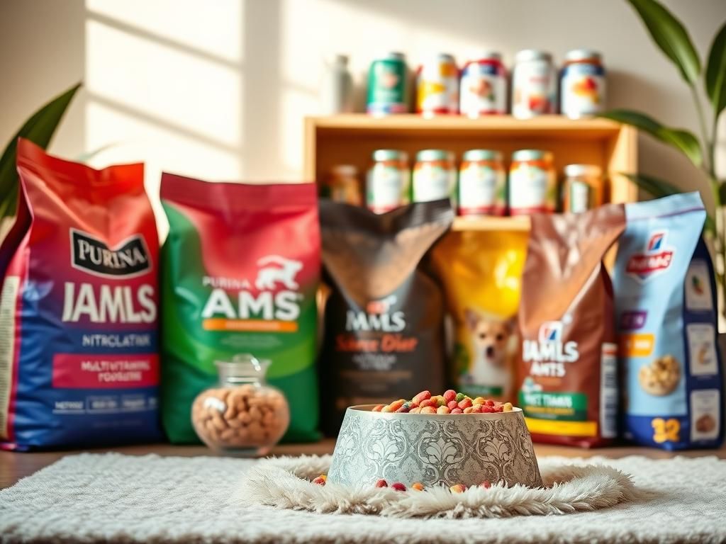 Flick International A cozy pet feeding nook with colorful pet food products and accessories