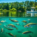 Flick International Underwater scene showing various fish species in Douglas Lake, East Tennessee, reflecting the post-Hurricane Helene ecosystem.