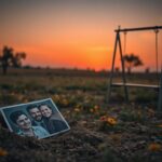 Flick International A family photograph of two sons with their mother, symbolizing hope amidst longing in a twilight landscape