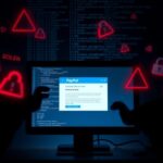 Flick International Dark computer screen showing a fake PayPal email warning about phishing scams