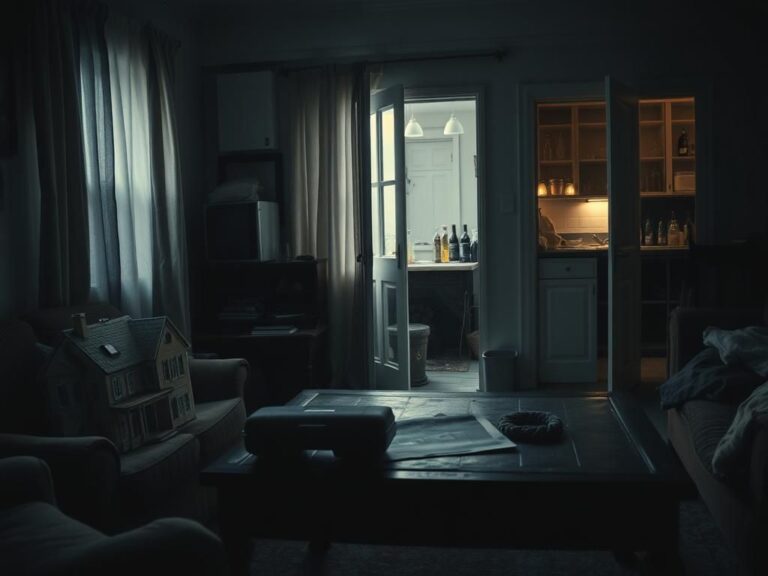 Flick International A dimly lit living room reflecting struggle and resilience