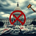 Flick International Abstract representation of the U.S. Capitol building with stock trading paperwork