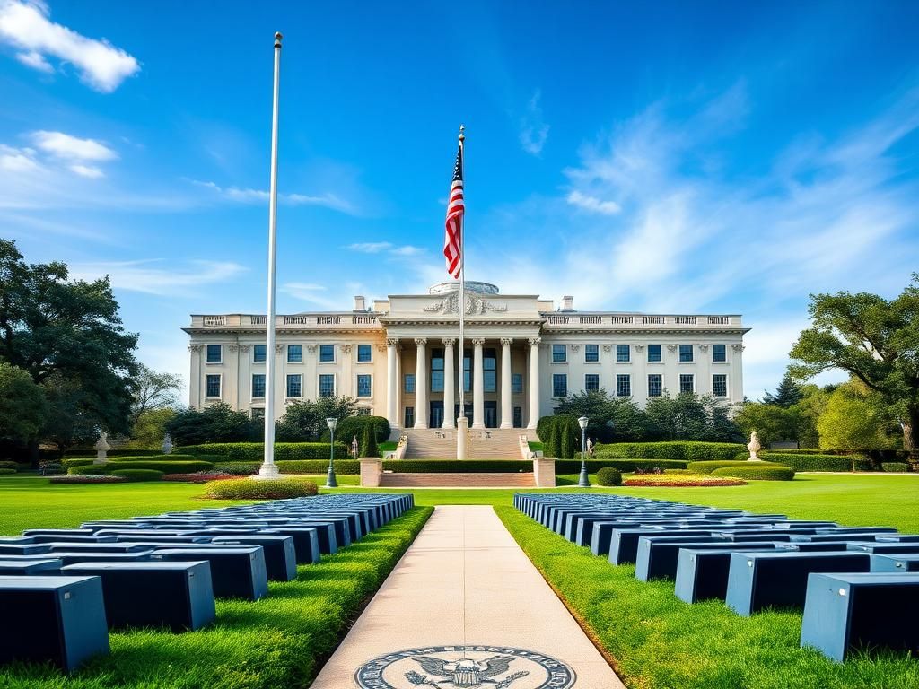 Flick International Exterior view of the U.S. Secret Service headquarters with American flag