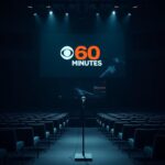 Flick International Dramatic auditorium setting with CBS's '60 Minutes' logo and solitary microphone