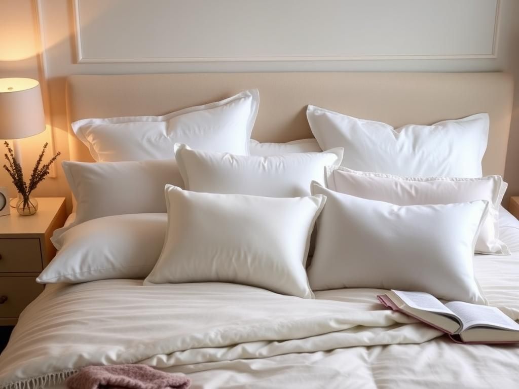 Flick International Elegant arrangement of luxurious pillows designed for back sleepers on a plush bed