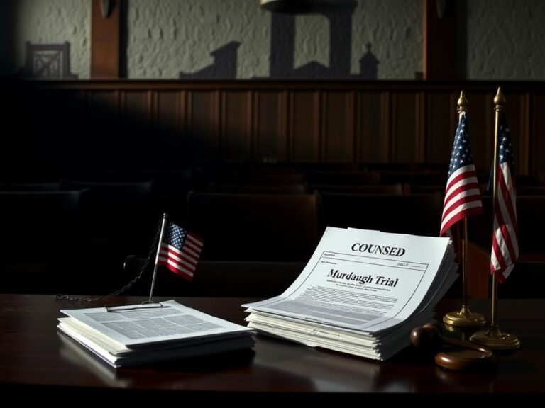 Flick International A dark courtroom scene with empty benches and a gavel symbolizing legal proceedings