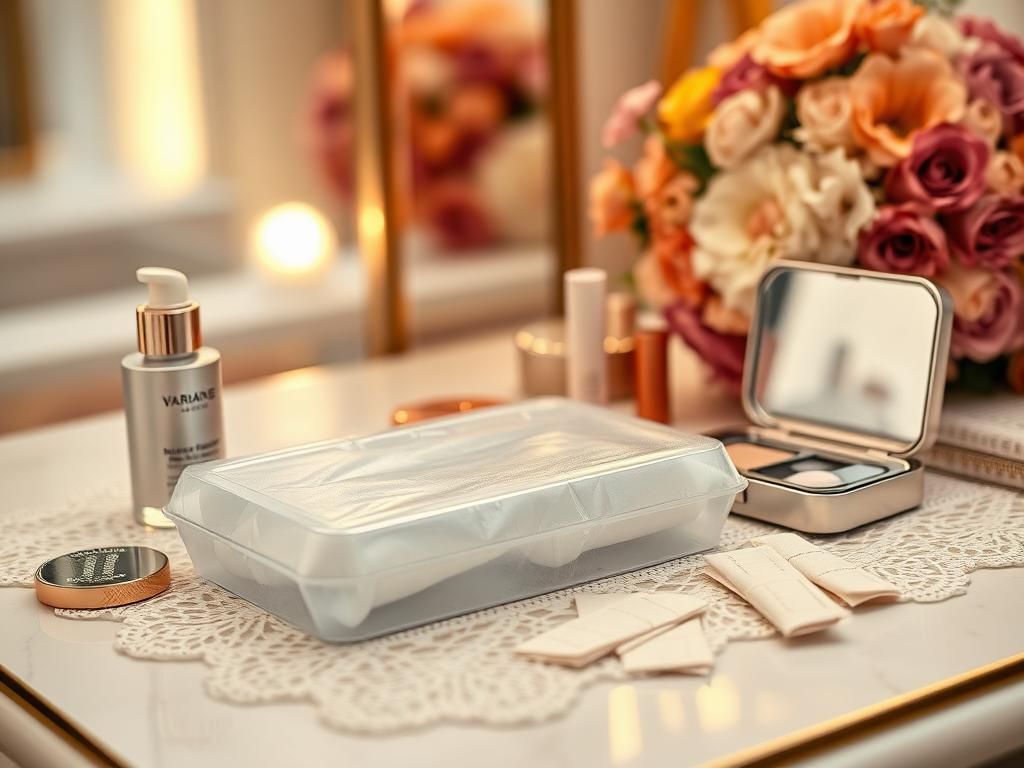 Flick International Close-up of a dressing room table with beauty products and an ice pack