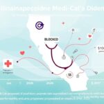 Flick International Conceptual infographic illustrating California's Medi-Cal enrollment freeze proposal for adult undocumented immigrants