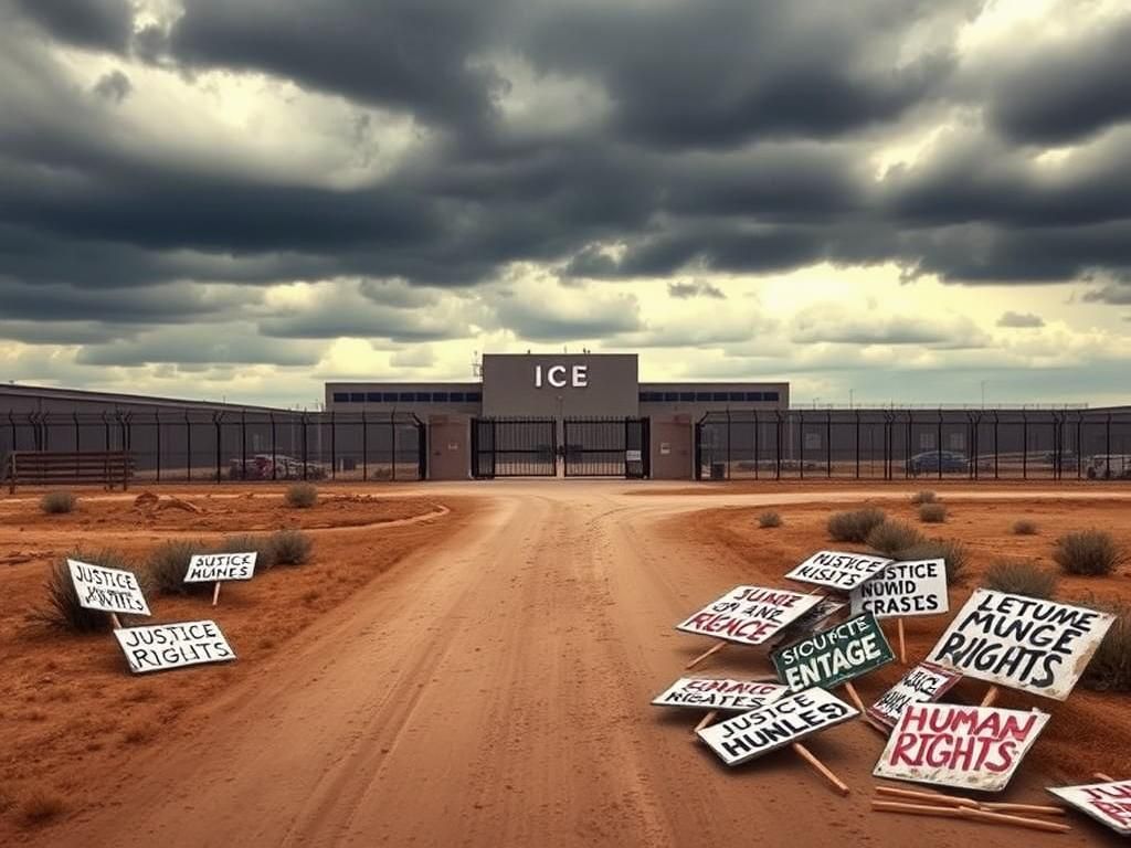 Flick International A stark ICE facility surrounded by an industrial landscape
