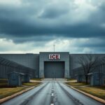 Flick International A stark modern ICE detention facility with barbed-wire fencing