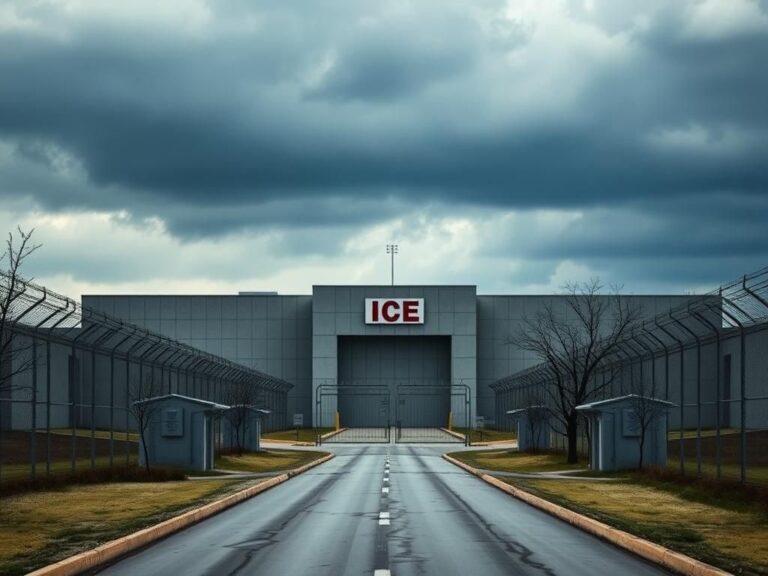 Flick International A stark modern ICE detention facility with barbed-wire fencing