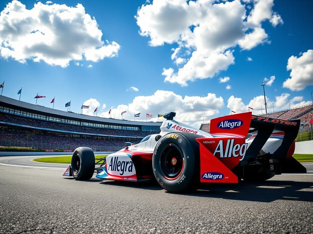 Flick International vibrant race car positioned on the Indianapolis Motor Speedway ready for the Indy 500
