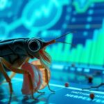 Flick International Close-up of a digital interface showcasing biological age predictions with contrasting illustrations of flesh-eating insects