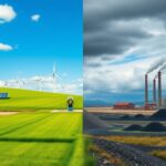 Flick International A panoramic view illustrating the divide between renewable energy and fossil fuels.