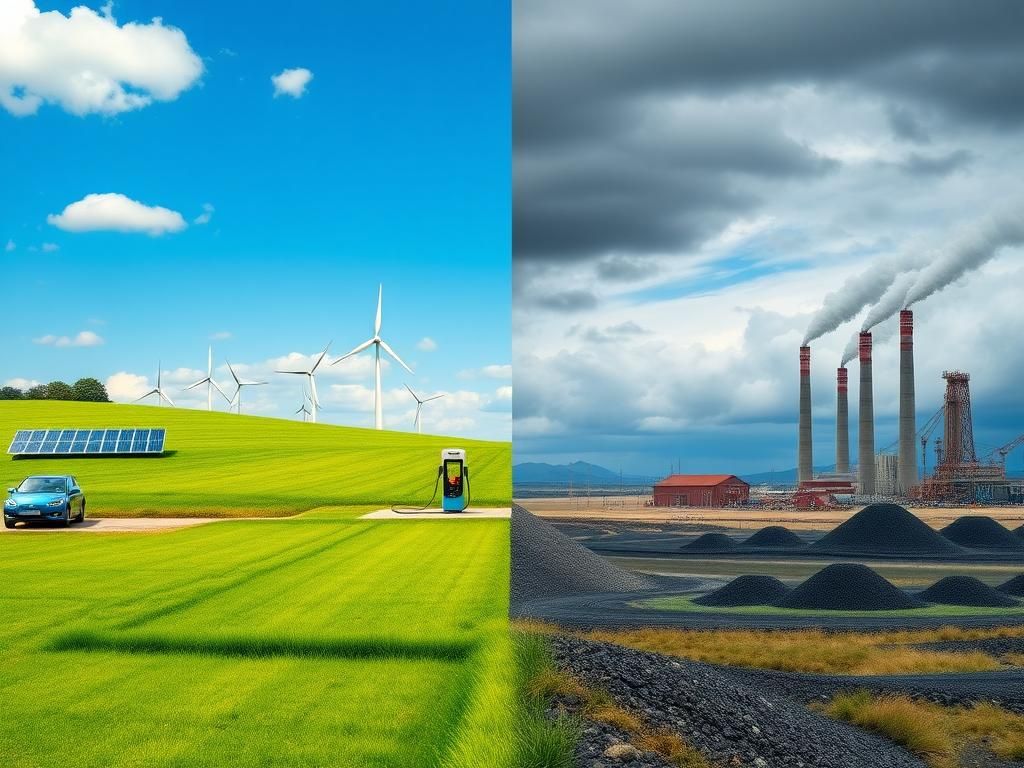 Flick International A panoramic view illustrating the divide between renewable energy and fossil fuels.